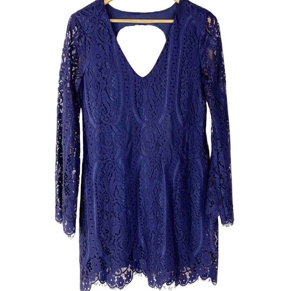 Francesca's Navy Blue Lace Overlay Dress - Picture 1 of 5